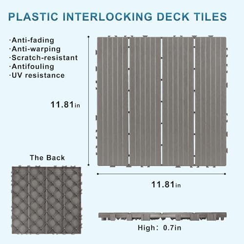 Plastic Interlocking Deck Tiles 12 Pack, 12in Waterproof Patio Flooring - Image 4