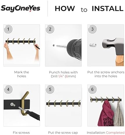 Coat Rack Wall Mount – Black and Gold Hook Rail - Image 7