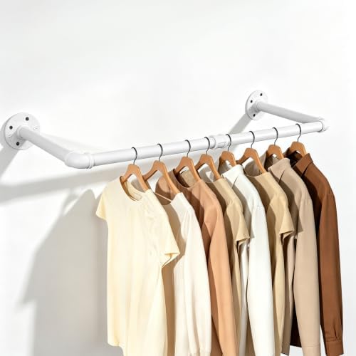 Industrial Iron Pipe Clothes Hanging Bar DIY Wall-Mounted Garment Rack Heavy - Image 5