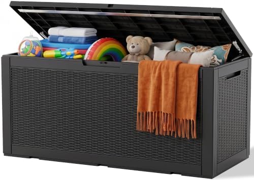Outdoor Storage Box, 190 Gal Waterproof Resin Deck Box w/Support Rod by ATMELT