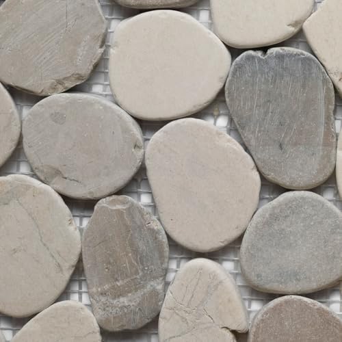 CNK Tile Sliced Mixed White Tan & Grey Pebble Tile - Image 3