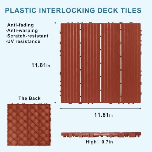 Plastic Interlocking Deck Tiles 9 Pack, 12in Waterproof Patio Flooring - Image 3