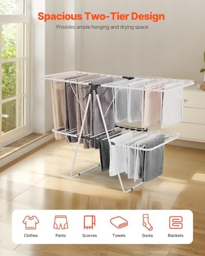 VEVOR Clothes Drying Rack, 2-Tier Foldable Laundry Dryer Rack - Image 2
