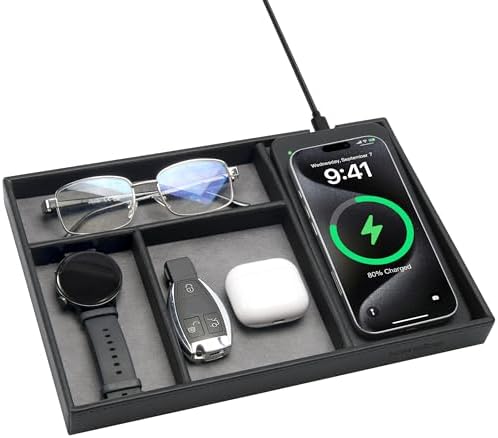 Valet Tray, Built in Wireless Charging Pad, Nightstand Organizer by wirelessfuturecharger