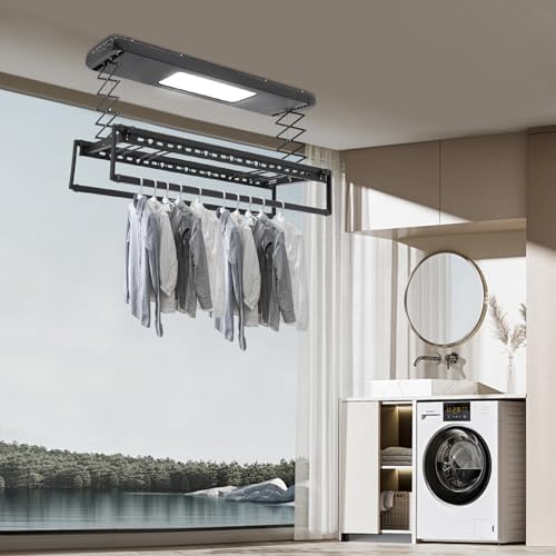 Electric Retractable Airing Rack Black, Ceiling Clothesline 77lbs Load - Image 6