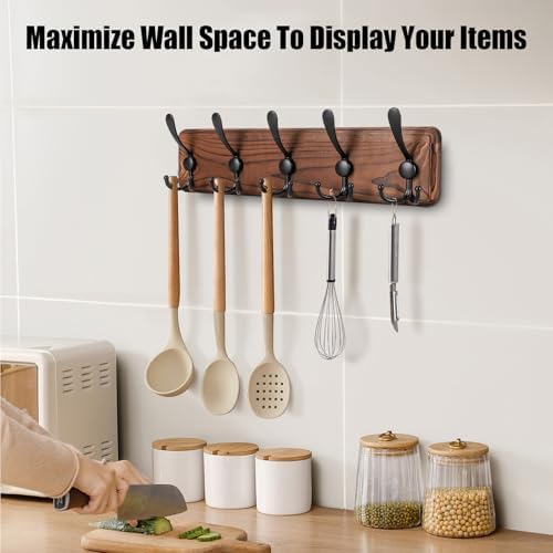 Gohiuo Rustic Wall Mount Coat Rack, Coat Hooks Wall Mount Wood Coat Rack - Image 5