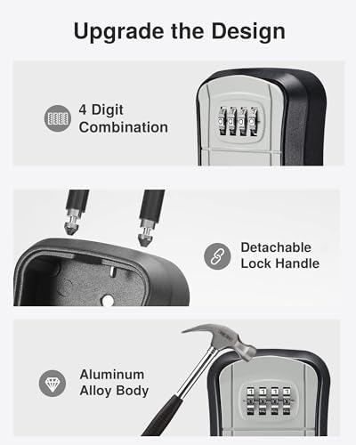 Puroma Key Lock Box Outdoor 4 Digit Code Combination Lockbox House, 4 Gray - Image 4