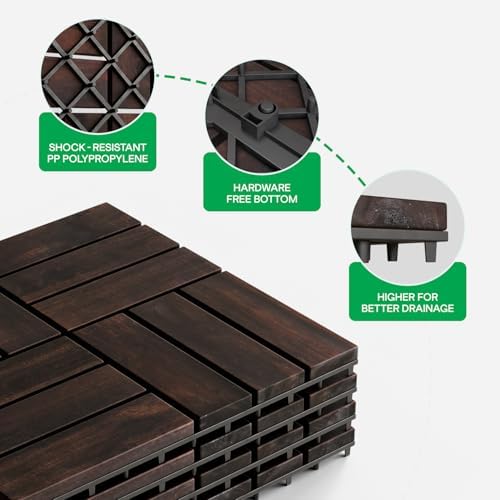 IDZO Interlocking Acacia Deck Tiles 9.6 SQFT, Dark Brown - Image 3