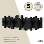 Umbra Sticks Wall Mount Coat Rack, 5 Hook Retractable Pegs - Image 5