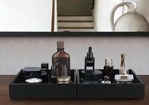 HofferRuffer Faux Leather Vanity Tray, Elegant Desktop Storage Organizer - Image 3