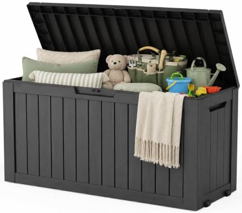Outdoor Storage Box, Waterproof 100 Gallon Resin Deck Box by ATMELT