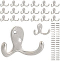 20 Pack Coat Hooks Wall Hooks for Hanging, Heavy Duty Double Prong Metal Hook by CBWLWJ