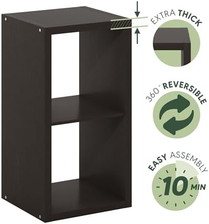 Furinno CUBICLE 2-Cube Book Shelf, Extra Thick Frame Bookshelf, Dark Oak - Image 6