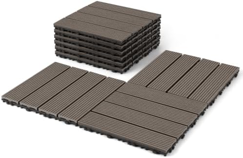 9 Pack Composite Interlocking Deck Tiles, Straight Grain Deck Tiles by FHWTY