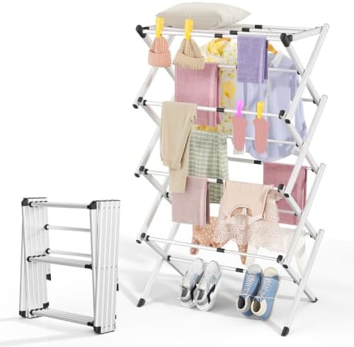 4-Tier Foldable Clothes Drying Rack, Adjustable Width 16.3"-27.95", Heavy Duty by CEHIFIA