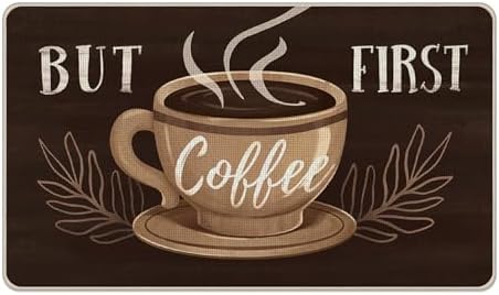 But First Coffee Themed Decorative Front Door Mat, Welcome Doormat by Tailus