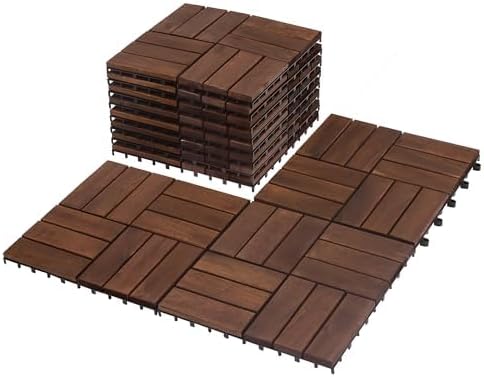 Interlocking Deck Tiles 12"x12"x0.94'' FSC Acacia Hardwood Dark Brown Patio by FRESGARD
