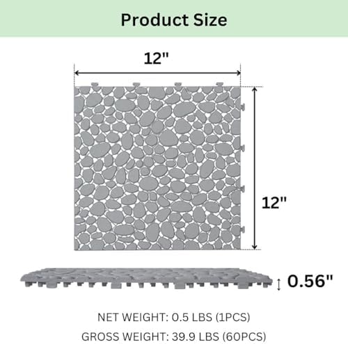 Plastic Interlocking Deck Tiles, 60 Pack, Pebble Design 12"x12" Waterproof - Image 4