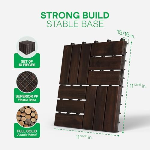 IDZO Interlocking Acacia Deck Tiles 9.6 SQFT, Dark Brown - Image 2