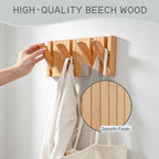 Wall Mounted Coat Rack, Fold-Away Wooden Wall Hooks, Decorative Wall Hooks - Image 4