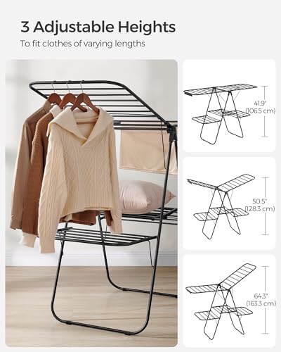 SONGMICS Clothes Drying Rack, Foldable 2-Level Stee Laundry Drying Rack - Image 5