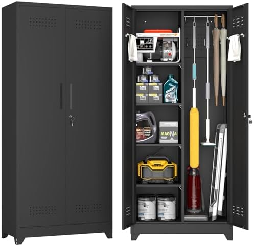 72.8" H Metal Broom Closet Storage Cabinet, Garage Storage Cabinet by FATIGOSstoragecabinet