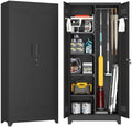 72.8" H Metal Broom Closet Storage Cabinet, Garage Storage Cabinet by FATIGOSstoragecabinet