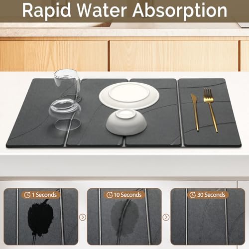 Large Stone Dish Drying Mat for Kitchen Counter, Foldable Water Absorbing - Image 3