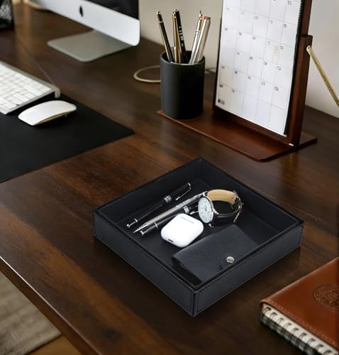 HofferRuffer Faux Leather Vanity Tray, Elegant Desktop Storage Organizer - Image 6