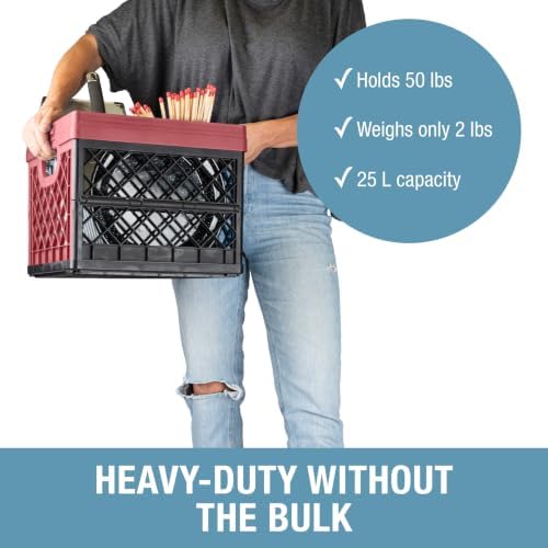 CleverMade Collapsible Milk Crates, 25L 1 Pack, 50 lb, Brick Red - Image 3