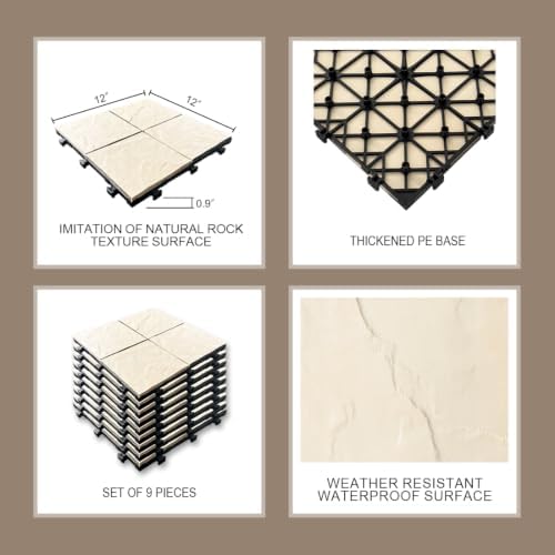 JJWOOD Stone-Look Interlocking Deck Tiles, Matte Rock Texture Outdoor Floor - Image 4