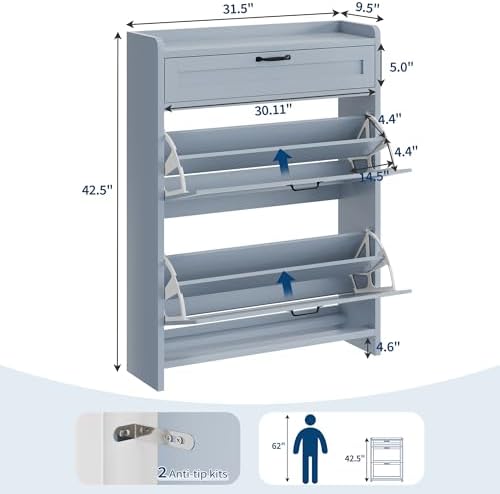 IDEALHOUSE Shoe Cabinet with 2 Flip Drawers & 1 Top Drawer, High-Gloss Painted - Image 2