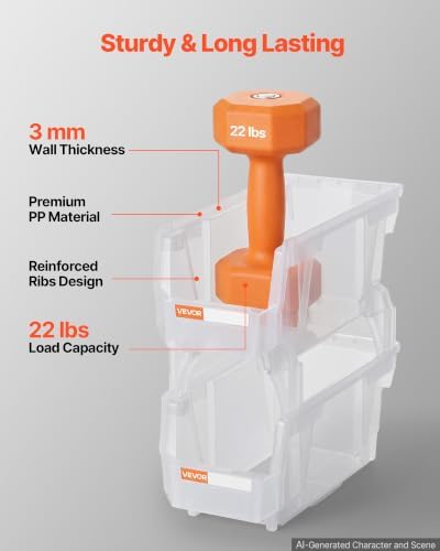 VEVOR Plastic Stackable Storage Bins, 10.9 x 5.5 x 5.1 inch, Plastic Containers - Image 6