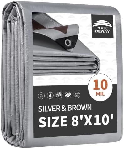 RAINDEWAY 8x10 Feet Tarps Heavy Duty Waterproof, 10Mil Multipurpose Tarp by RAINDEWAY