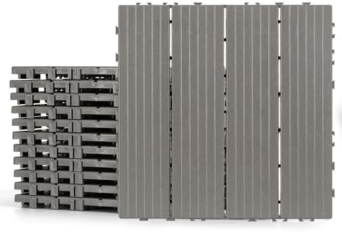 Plastic Interlocking Deck Tiles 12 Pack, 12in Waterproof Patio Flooring by FHWTY