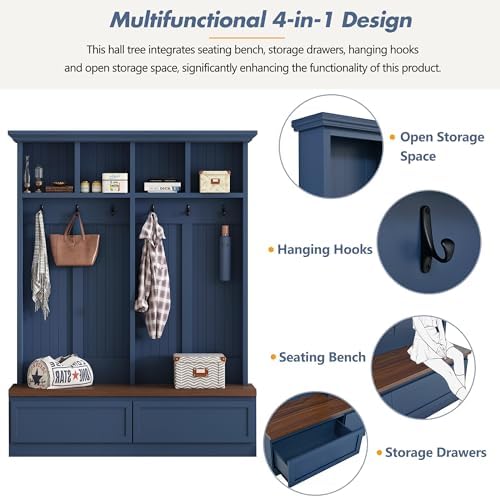 LUMISOL 4-in-1 Hall Tree with Bench and Shoe Storage - Image 5