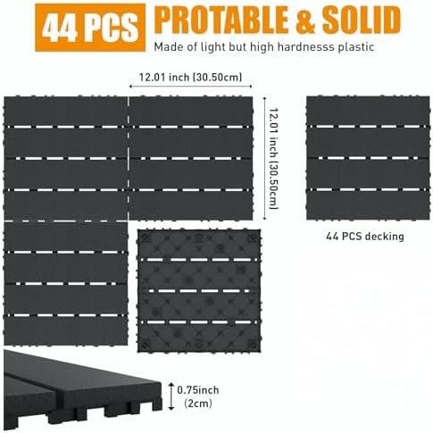 Patio Deck Tiles Waterproof and Non-Slip Interlocking Deck Tiles 44 Pack - Image 2