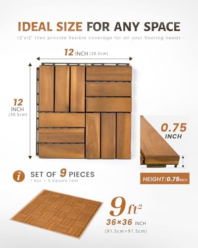 Upolana 9 PCS Interlocking Deck Tiles 12" x 12", 12 Slats Outdoor Flooring - Image 5