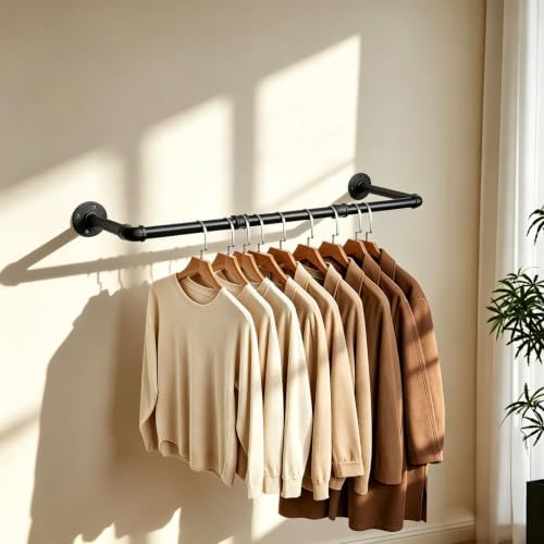 Industrial Iron Pipe Clothes Hanging Bar DIY Wall-Mounted Garment Rack Heavy - Image 2