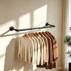 Industrial Iron Pipe Clothes Hanging Bar DIY Wall-Mounted Garment Rack Heavy - Image 2