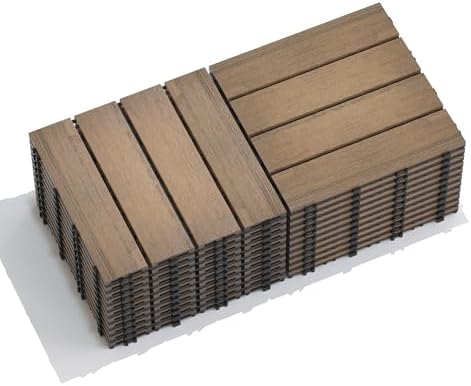 Wood Plastic Composite Interlocking Patio Deck Tiles, 22 Pack 12"x12" Premium by Afqxf