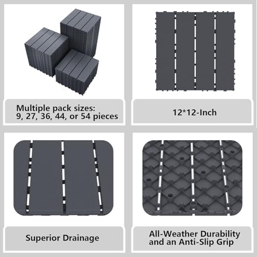 44 Pack Interlocking Deck Tiles, Easy Snap All-Weather Outdoor Deck Tiles - Image 3
