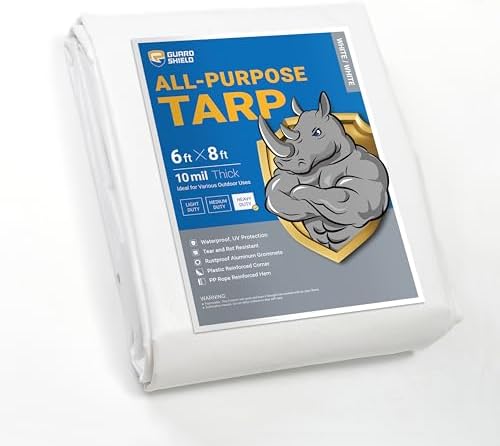 GUARD SHIELD Heavy Duty Tarp 6x8 Feet White Multi Purpose Thick Waterproof Poly by GUARDSHIELD