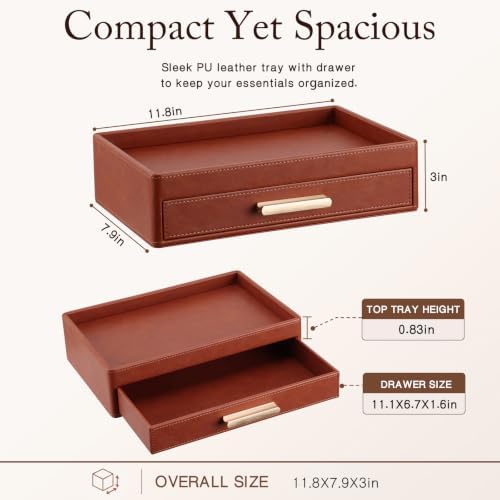 GORESE Leather Valet Tray with Drawer - Image 3