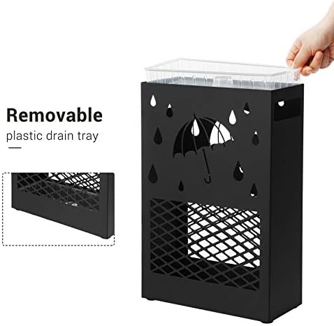 SONGMICS Metal Umbrella Stand, Rectangular, Removable Drip Tray, 4 Hooks - Image 5