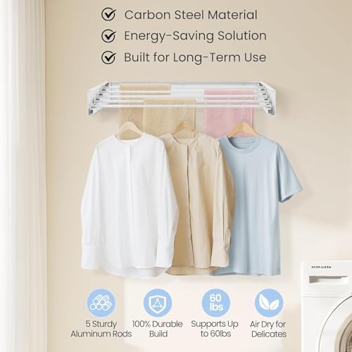 Wall Mounted Laundry Drying Rack, Space Saving Adjustable Towel Holder - Image 5