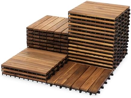 Acacia Interlocking Deck Tiles, 6 Slats, Honey Oak by VICTORYRELAX