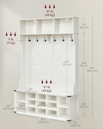 VASAGLE Hall Tree with Bench and Shoe Storage, 16 Open Compartments - Image 6