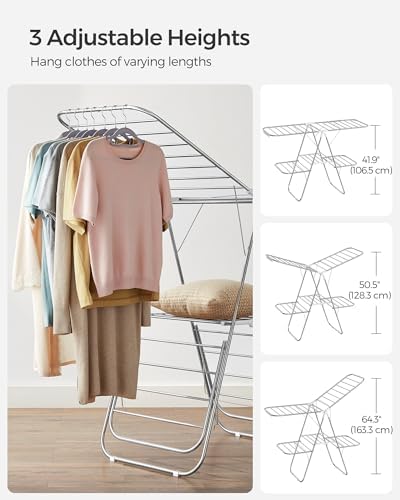 SONGMICS Clothes Drying Rack, Foldable 2-Level Stee Laundry Drying Rack - Image 5