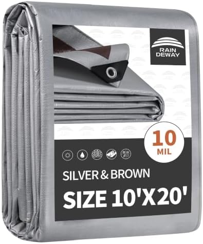 RAINDEWAY 10x20 Feet Tarps Heavy Duty Waterproof, 10Mil Multipurpose Tarp by RAINDEWAY